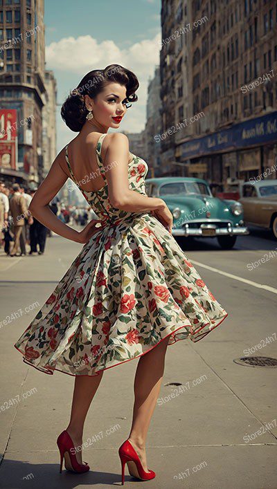 Retro Chic Floral Pin-Up City Twirl