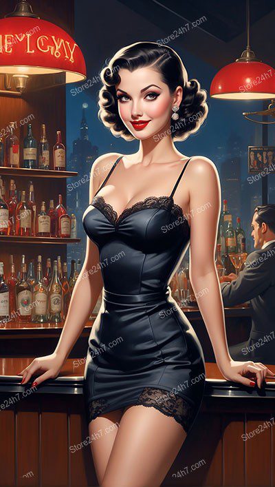 Midnight Charm at the Bar: Vintage Pin-Up Allure