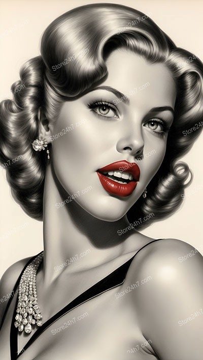 Classic Pin-Up Elegance in Monochrome Beauty Portrait