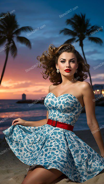 Tropical Sunset Glow with Stylish Pin-Up Beauty