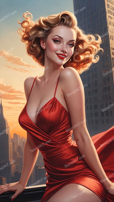 Red Dress Radiance: New York Pin-Up Charm