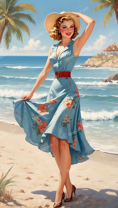 Vintage Beach Elegance in Classic Pin-Up Style