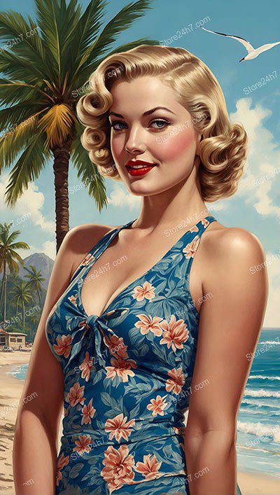 Tropical Elegance: Vintage Pin-Up Beach Portrait