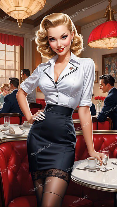 Classy Vintage Pin-Up Waitress Serves With Style