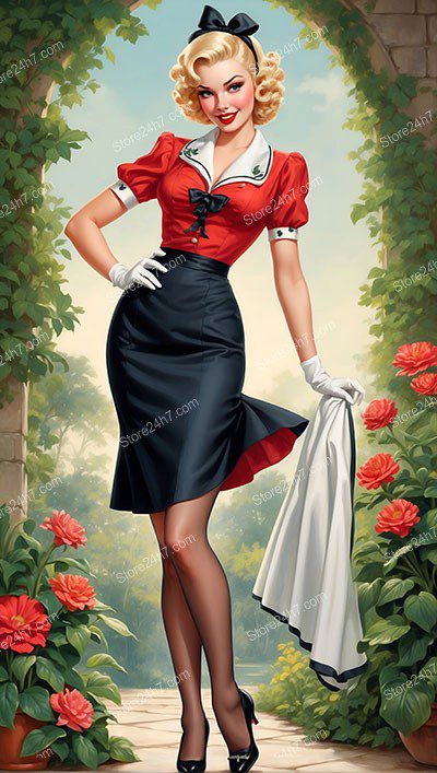 Radiant Red: Mid-Century Maid Pin-Up Elegance