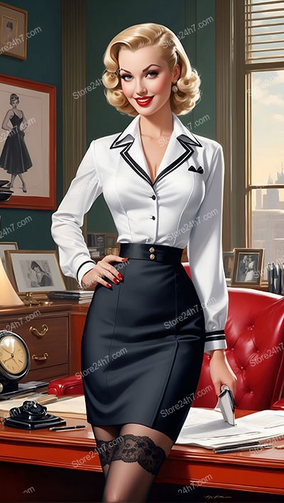 Flirty Secretary's Charms in Vintage 30's Pin-Up Style