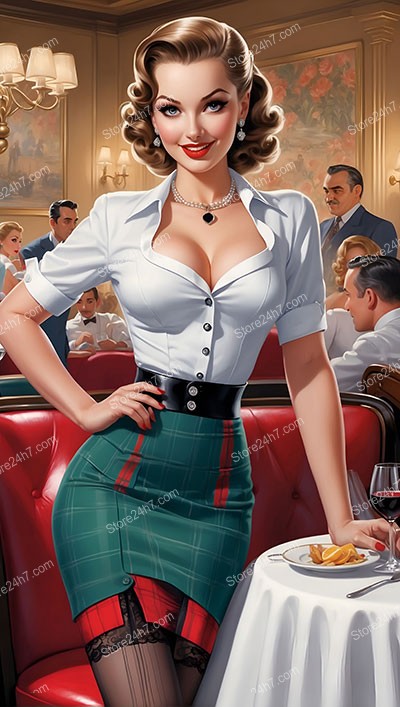 Retro Elegance: Playful Pin-Up Waitress Captivates