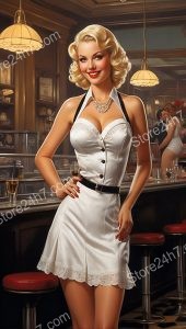 Retro Chic: Playful Waitress in Pin-Up Style