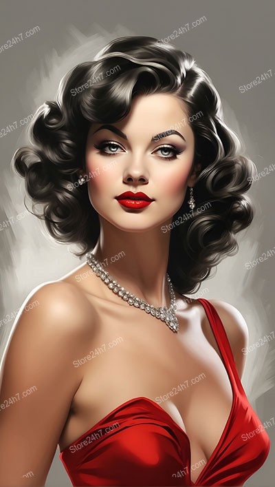 Glamorous Red Gown: Radiant Pin-Up Starlet Portrait