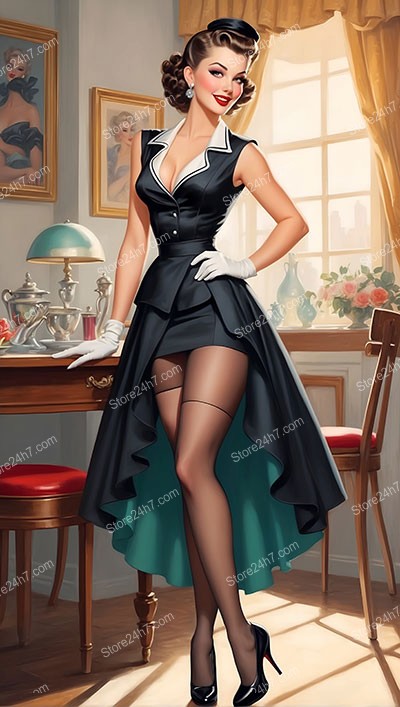 Chic Pin-Up Maid Teases in 1930s Style Elegance