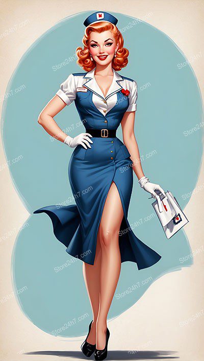 Vivacious Vintage Nurse in Classic Pin-Up Style