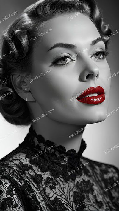 Classic Hollywood Lace and Red Lips Portrait