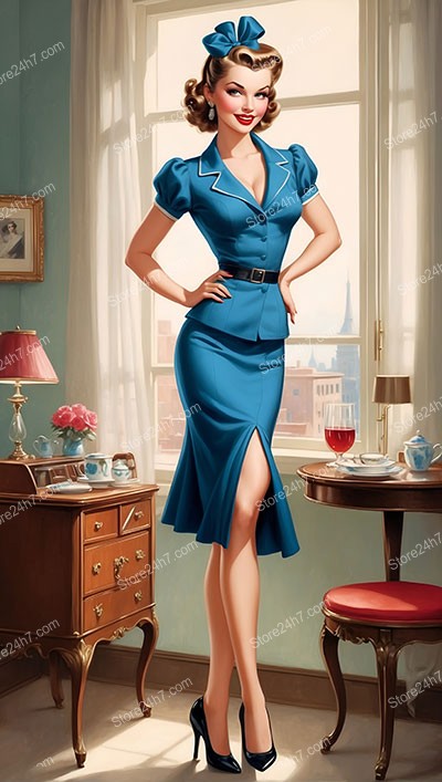 Elegant 1930s Maid Charms in Blue Pin-Up