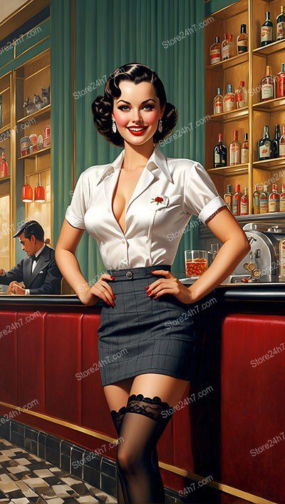 Retro Chic Pin-Up Waitress Bar Scene