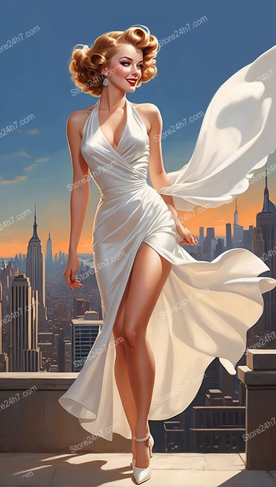 Elegant New York Skyline with Pin-Up Girl