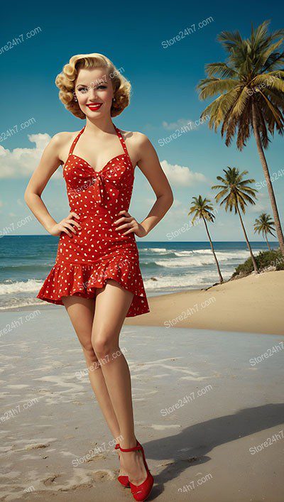 Polka-Dot Chic: Breezy Beach Pin-Up Elegance