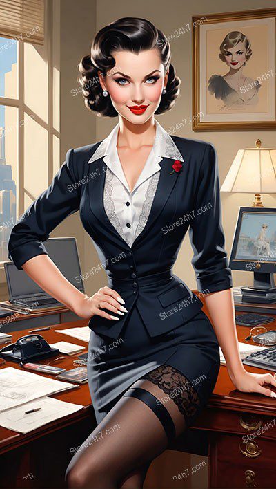 Classic Pin-Up Secretary Teases with Vintage Charm