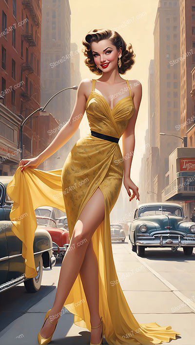 Golden Glamour: Timeless Dance on City Streets