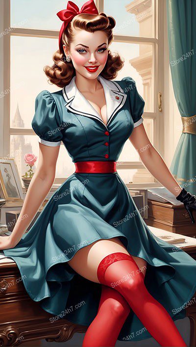 Retro Pin-Up Maid Teases with Timeless Style