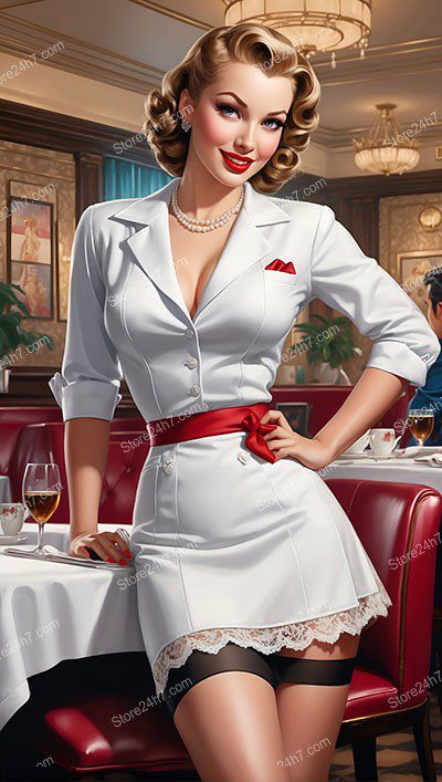 Classic Pin-Up Waitress in Chic Diner