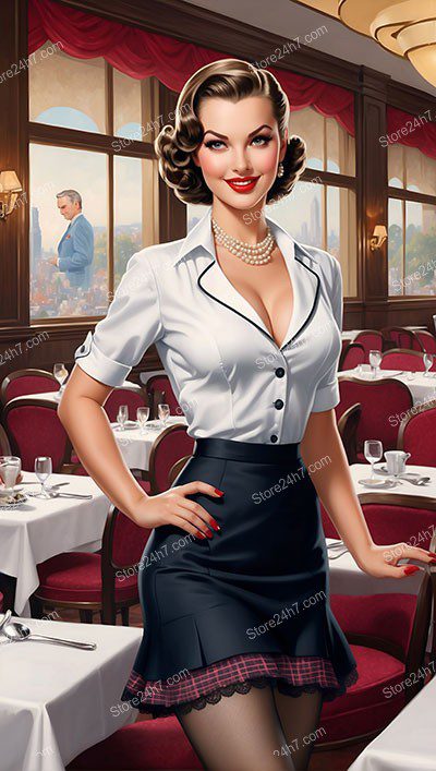 Elegant 1930s Pin-Up Waitress in Upscale Diner