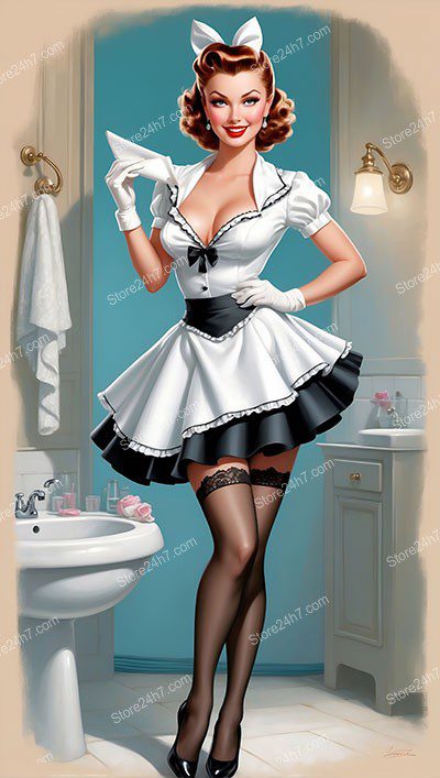 Retro Pin-Up Maid: Captivating Vintage Bathroom Elegance