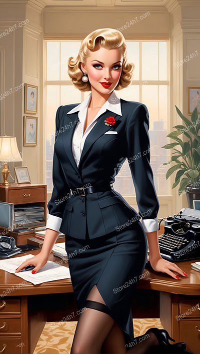 Flirtatious 1930s Pin-Up Secretary Making Eyes