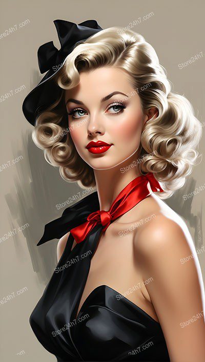 Elegant Vintage Pin-Up in Classic Black and Red