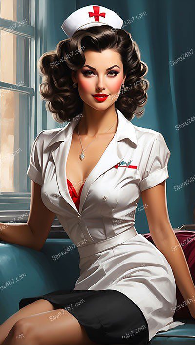 Vintage Pin-Up Style 1940s Nurse Portrait