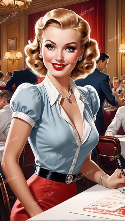 Retro Elegance: Pin-Up Waitress Charms Diners