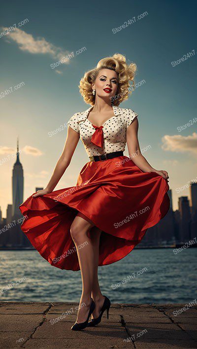 Riverside Dance: Radiant Pin-Up Girl Twirls