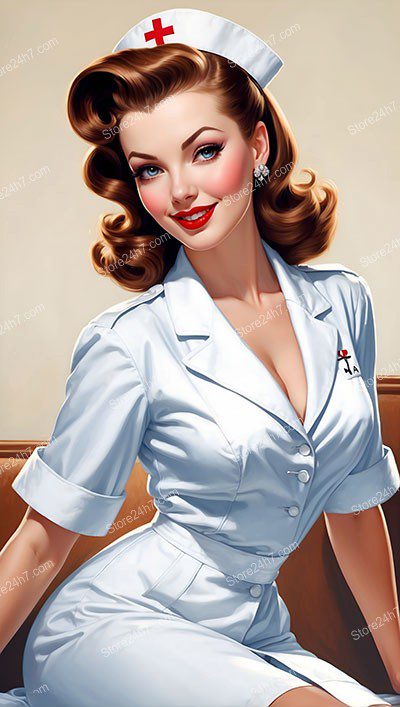 Classic Pin-Up Nurse Radiating Mid-Century Grace
