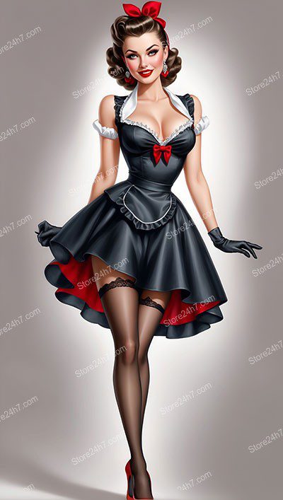 Retro Glamour: Seductive Pin-Up Maid with Flair