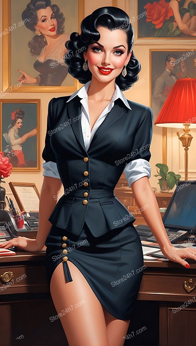 Captivating Classic Pin-Up Secretary Seduces with Style