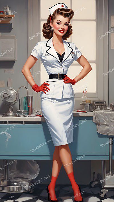 Red-Heeled Pin-Up Nurse Pose