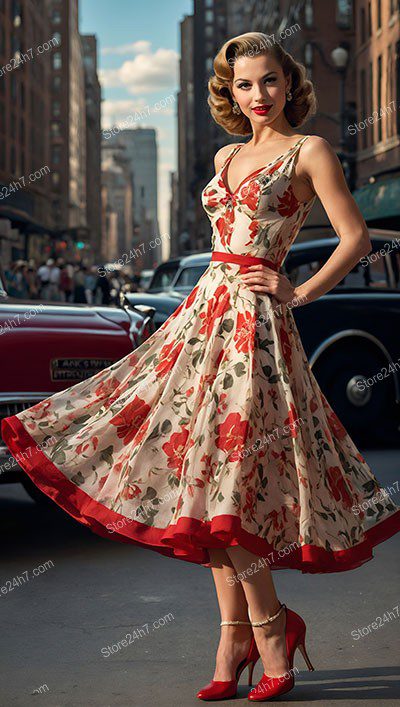 Retro Red Floral Pin-Up Urban Dance