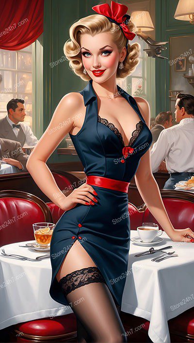 Radiant Retro Waitress in Chic Pin-Up Style