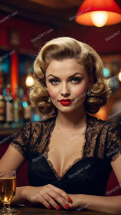 Vintage Lace and Glamour: Pin-Up Bar Scene