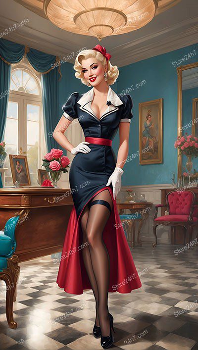 Vintage Elegance: Pin-Up Maid with Alluring Pose