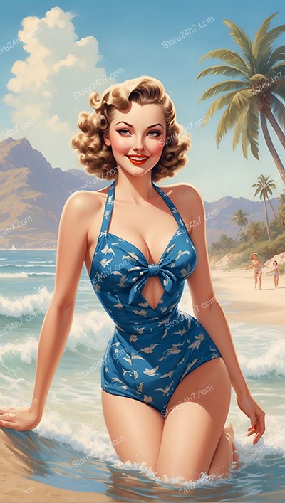 Ocean Breeze and Blue Swimsuit: Vintage Pin-Up Beach Day