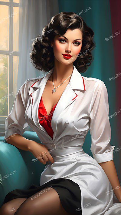 Elegant Mid-Century Nurse in Pin-Up Style