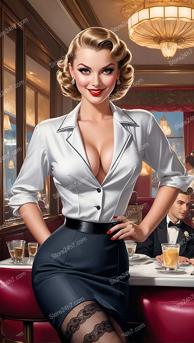 Chic 1930s Waitress Pin-Up in Elegant Diner
