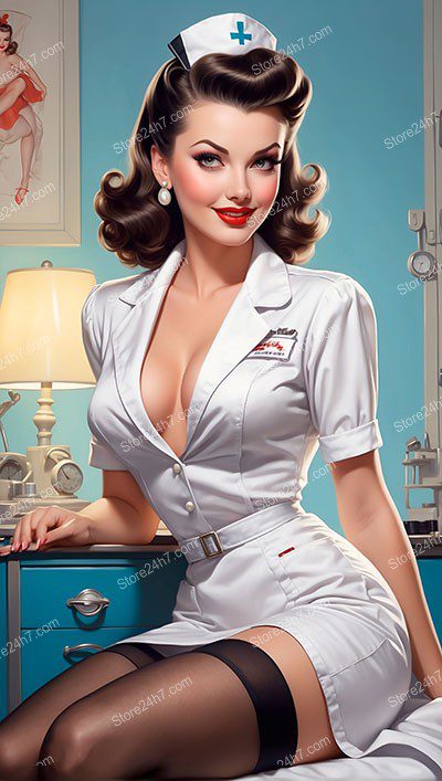 Classic Mid-Century Nurse in Pin-Up Style