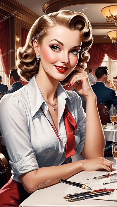 Vintage Charm: Playful Waitress in Pin-Up Style