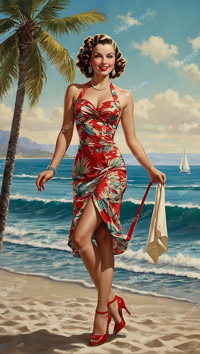 Tropical Elegance in Red Pin-Up Dress