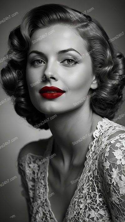 Elegant Classic Pin-Up with Striking Red Lips