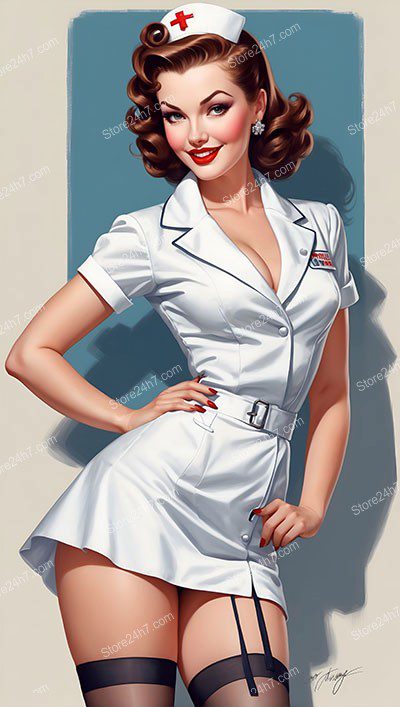 Mid-Century Modern Nurse in Pin-Up Style