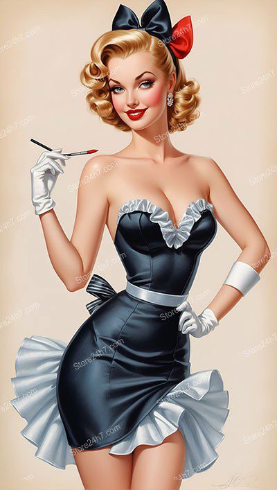 Captivating Vintage Pin-Up Maid: Alluring Elegance