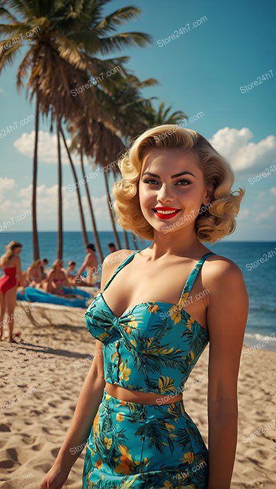 Golden Era Beach Bliss: Pin-Up Girl’s Allure