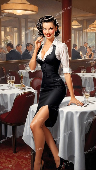Retro Chic Pin-Up Waitress at Elegant Diner